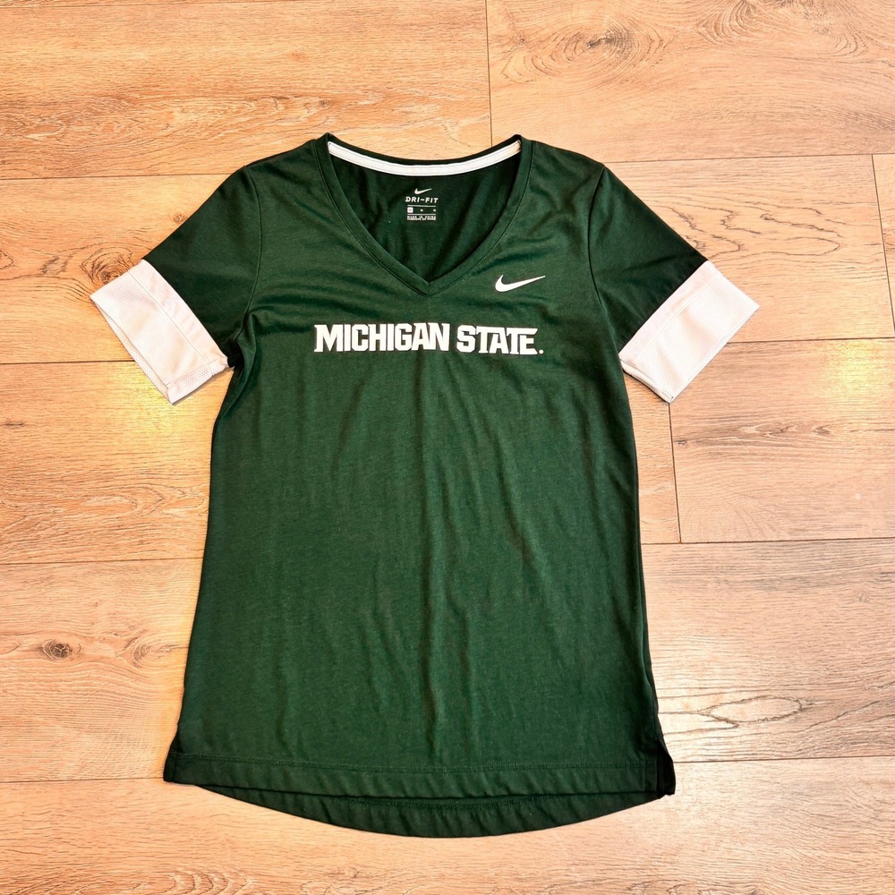 Nike Dri-FIT Michigan State Spartans Womens V-Neck Athletic T-Shirt Medium M